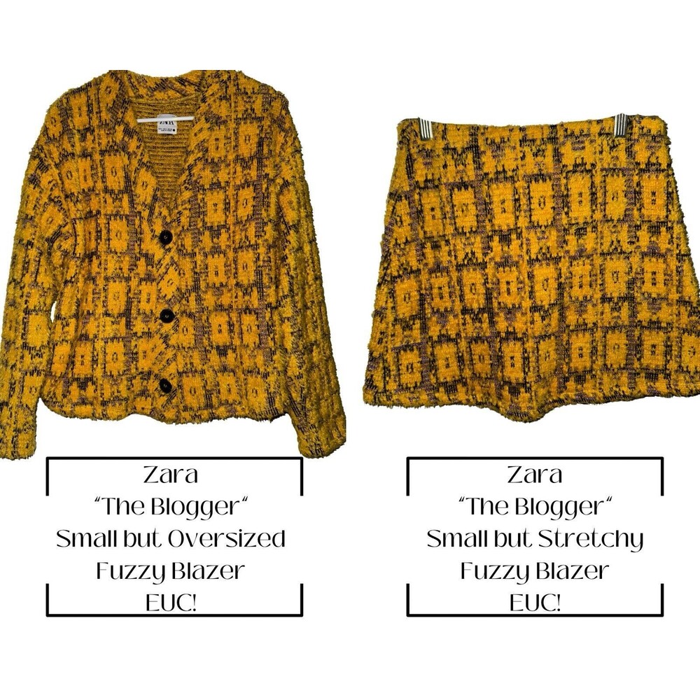 Zara “The Blogger” 2 Pc Jacquard Fuzzy Blazer And Mini Skirt Small